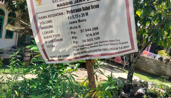 Rabat Beton di Nagori Jawa Baru Kabupaten Simalungun Tidak Sesuai plank